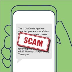 image of hand holding phone and the copy SCAM