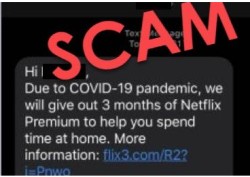 image of mobile text message with Netflix COVID-19 scam 