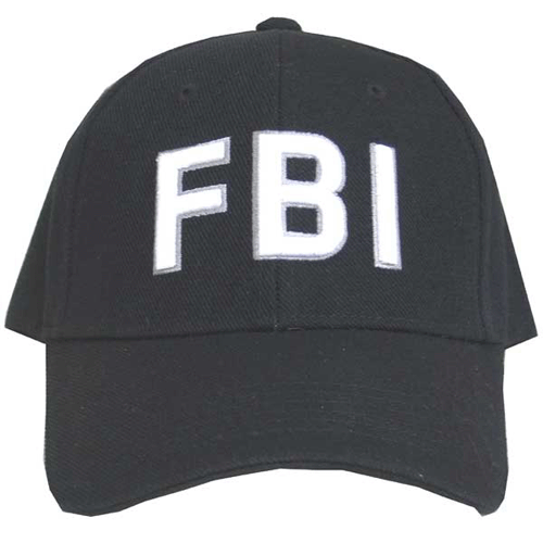 Black cap with FBI written on it in white letters