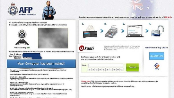 A screen shot of the AFP malware scam