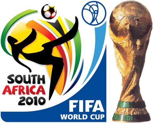 FIFA World Cup 2010 logo with the FIFA trophy next to it