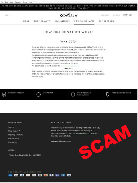 screenshot of Koaluv website scam