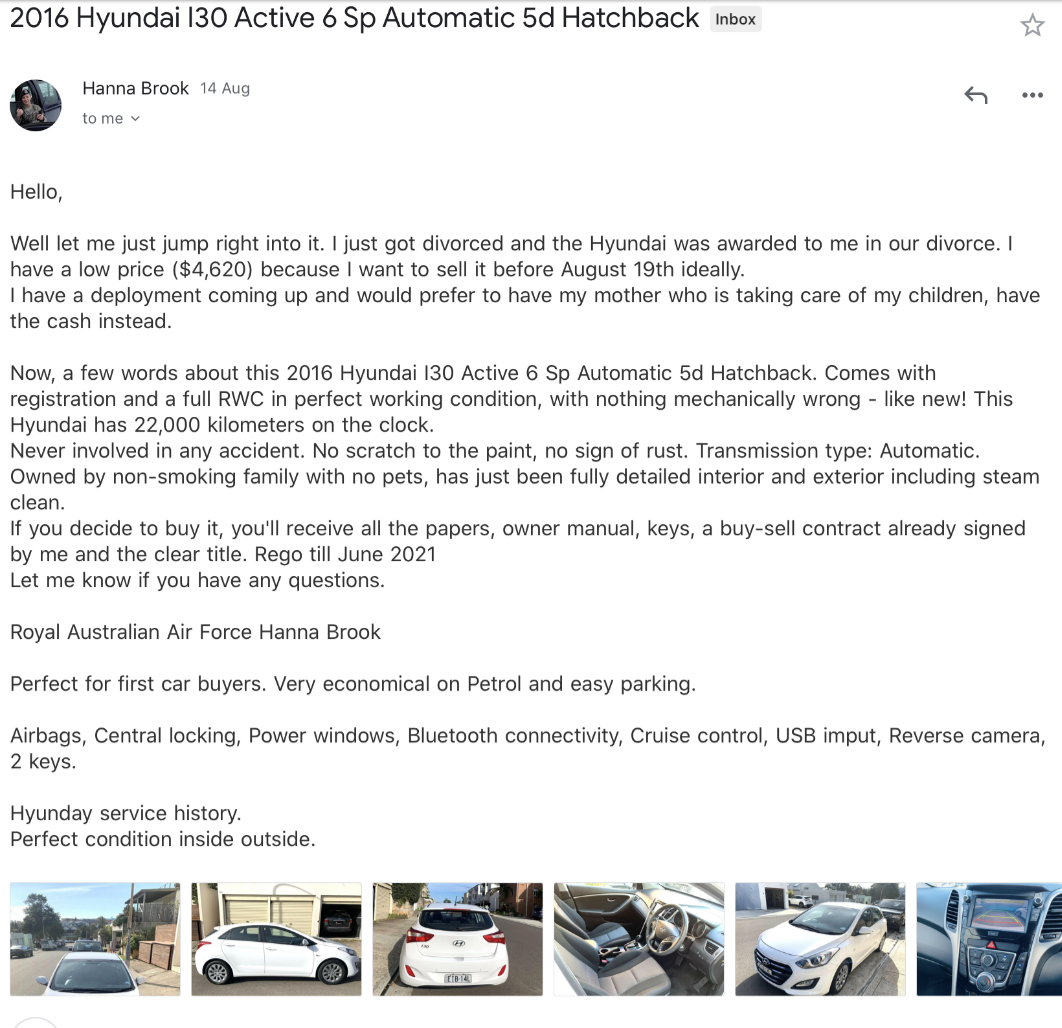 Divorce used car scam - message 3
