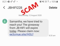 screen shot of fake JB HiFi text message