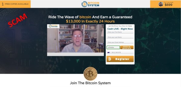 screenshot of fake investment website Bitcoin System