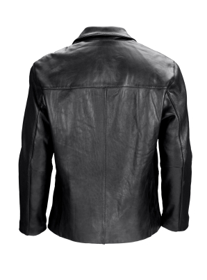 Black leather jacket seen from behind