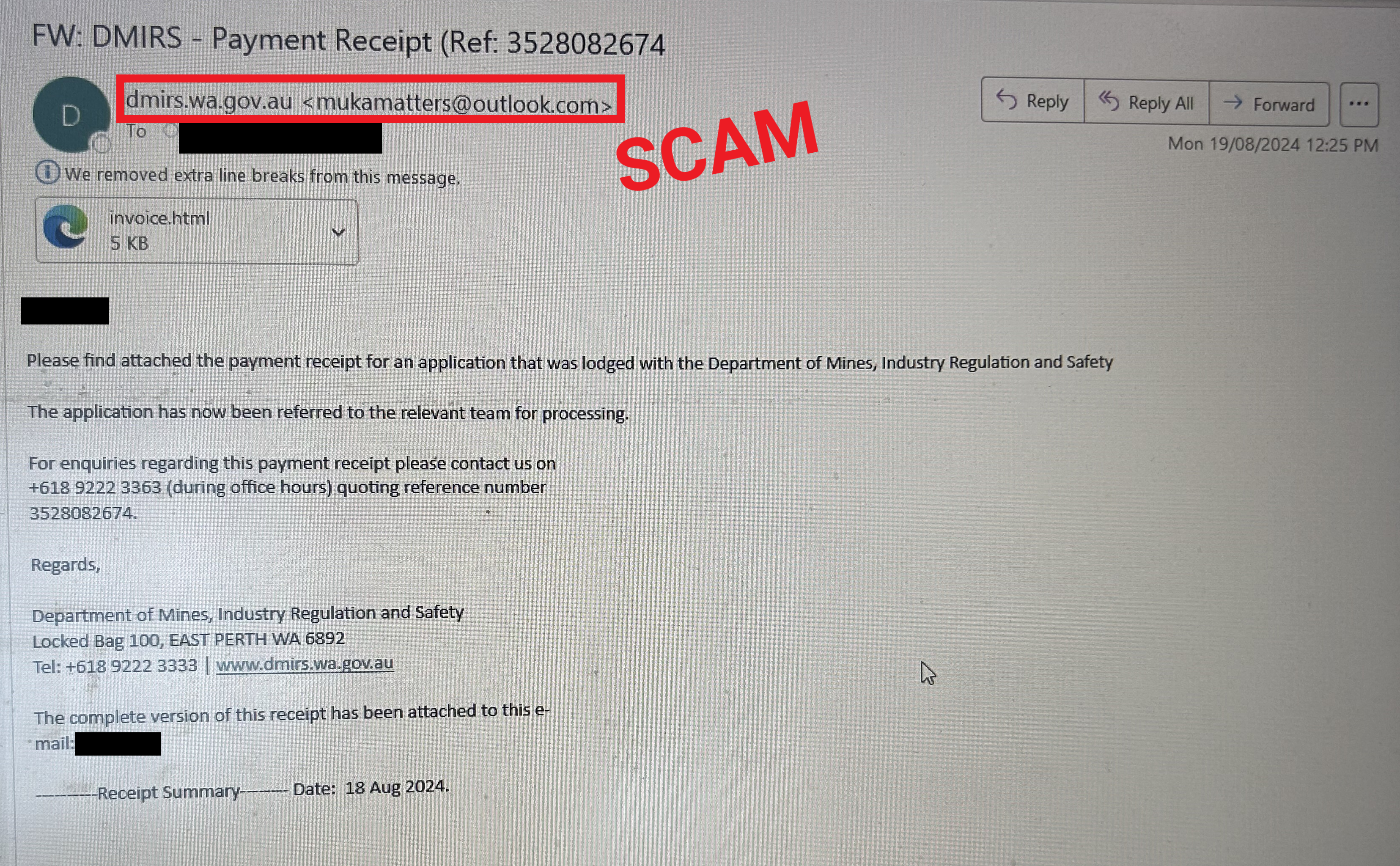 Scam DMIRS email