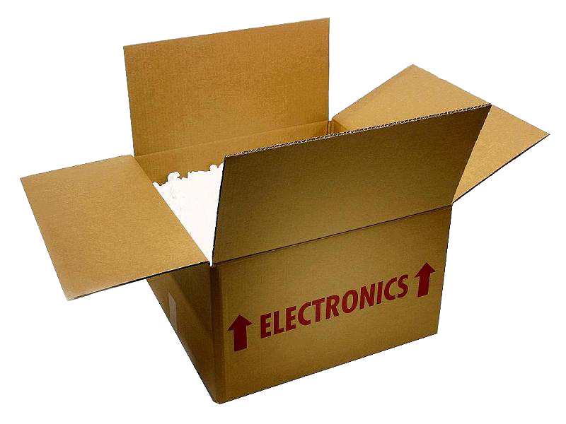 A cardboard electronics box