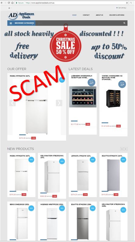 Bogus Appliances Deals website
